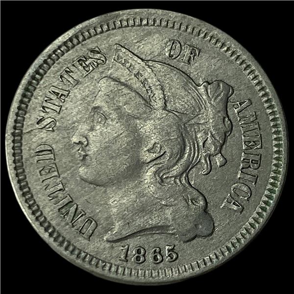 1865 Nickel Three-Cent Piece NEARLY  UNCIRCULATED