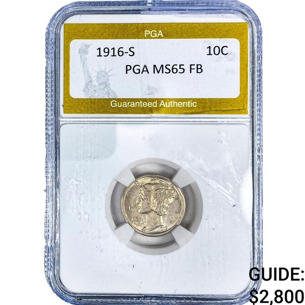 1916-S Mercury Silver Dime PGA MS65 RB