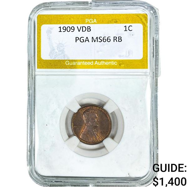 1909 VDB Wheat Cent PGA MS66 RB