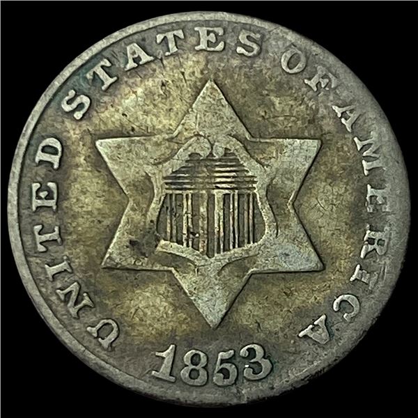 1853 Silver Three-Cent Piece NEARLY  UNCIRCULATED