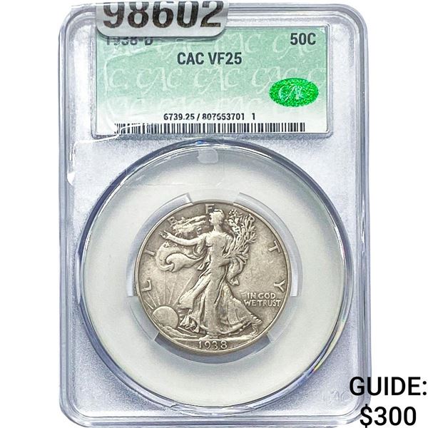 1938-D Walking Liberty Half Dollar CAC VF25
