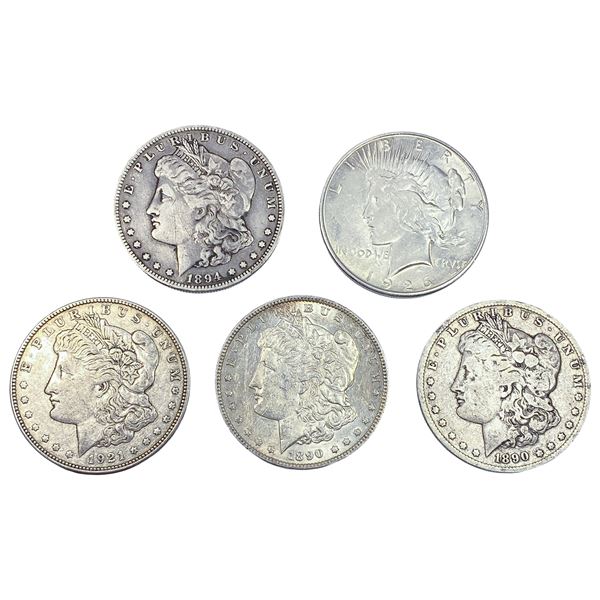 [5 Coins] 1890-1926 Silver Morgan & Peace $1s