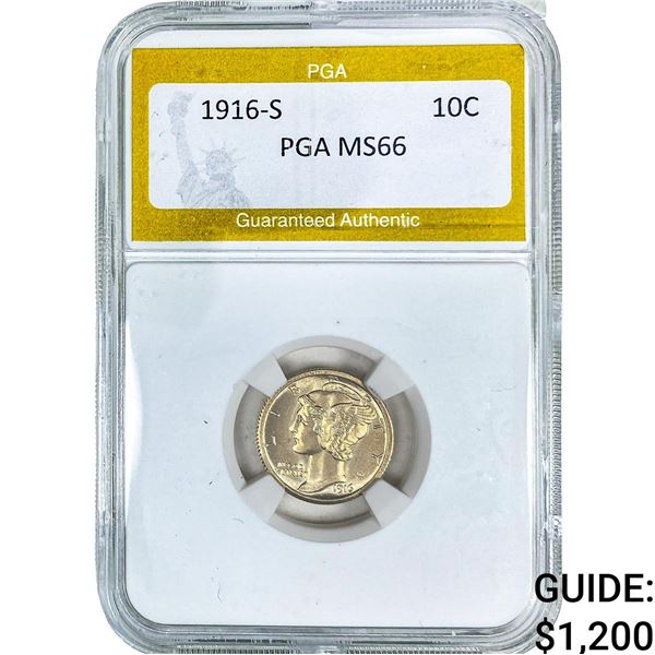 1916-S Mercury Silver Dime PGA MS66