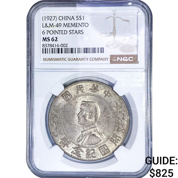 1927 Chine $1 L&M-49 Memento  NGC MS62