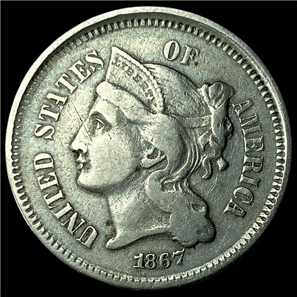 1867 Nickel Three-Cent Piece NEARLY UNCIRCULATED