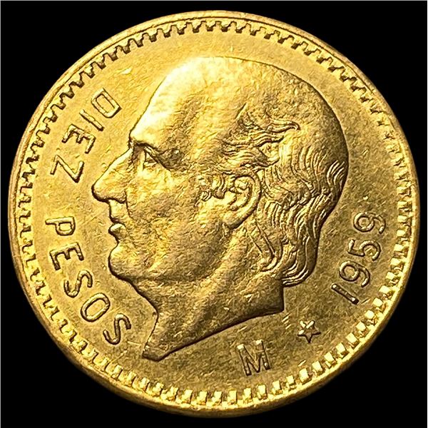 1959 Mexico .2419oz Gold 10 Pesos CHOICE BU