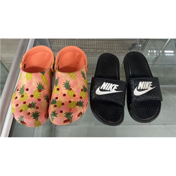 CROCS LADIES 9, NIKE SLIDES LADIES 8