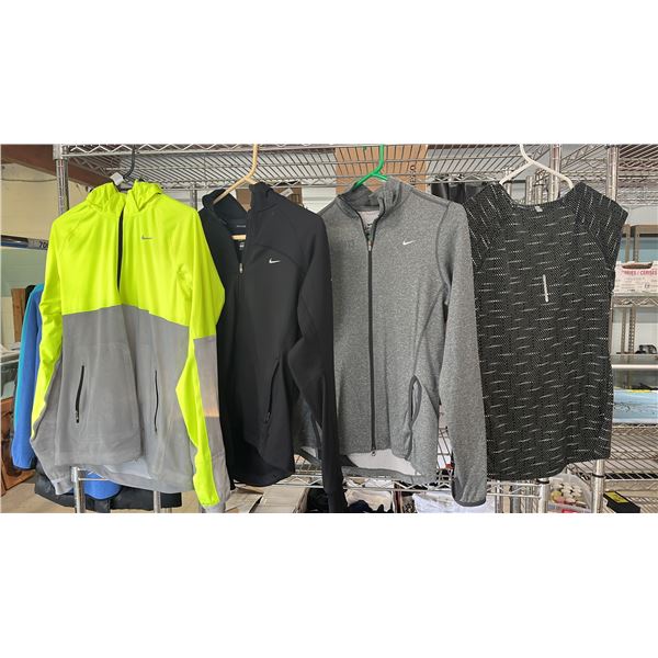NIKE DRIFIT REFLECTIVE RUNNING JACKET, 2 NIKE DRIFIT JACKETS & 1 SHIRT. ALL LADIES M