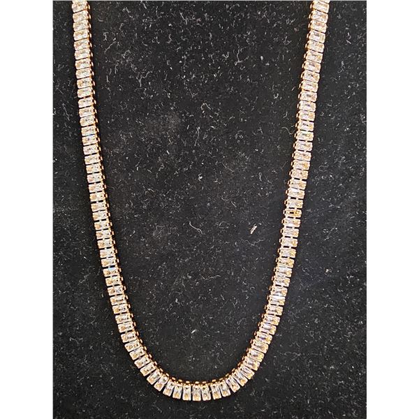 *NEW* 18K GOLD PLATED 5MM EMERALD CUT SIMULATED DIAMOND (CZ) TENNIS NECKLACE: 17 L *MISSING 1 STONE*