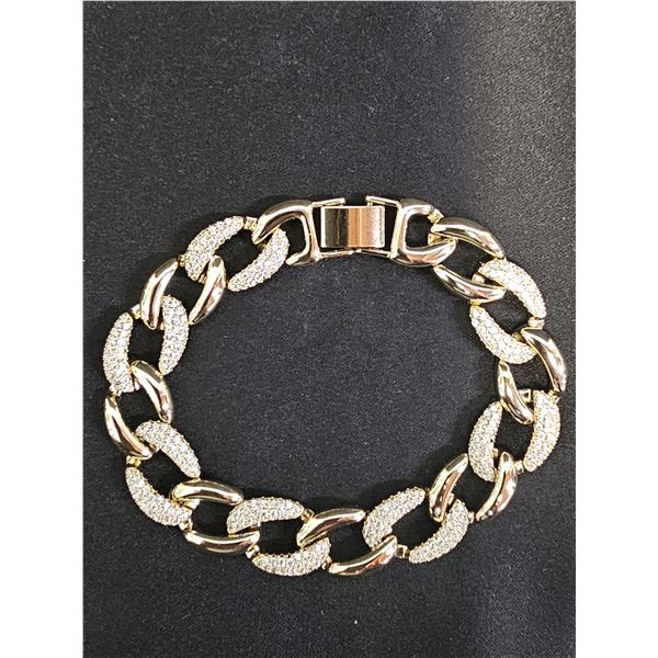 *NEW* 14K GOLD PLATED 11MM SIMULATED DIAMOND (CZ) ICE OUT CUBAN LINK BRACELET - 7.75  LONG