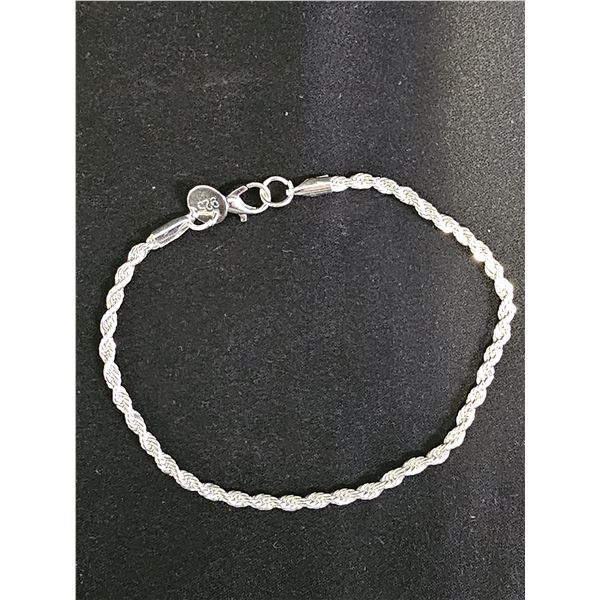 *NEW* .925 SILVER 3MM TWISTED ROPE BRACELET: 8.5  LONG