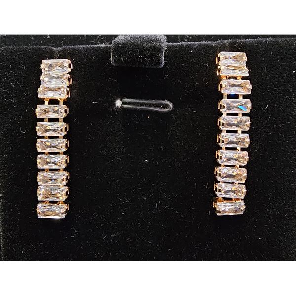 *NEW* 18K GOLD PLATED 5MM SIMULATED DIAMOND (CZ) TASSEL EARRINGS: 1.25  LONG