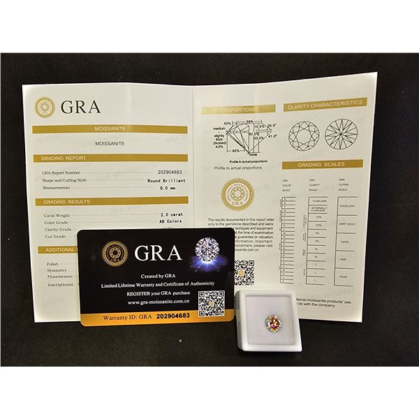 *NEW*  2CT ROUND BRILLIANT CUT MOISSANITE LAB DIAMOND: VVSI, GRA REPORT,