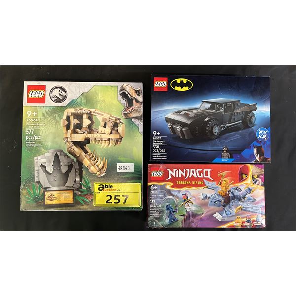 LEGO #76964 JURASSIC WORLD T-REX, LEGO #76332 BATMOBILE & LEGO #71810 NINJAGO DRAGON'S RISING