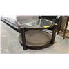 Image 1 : 2-TIER ROUND IN-LAID GLASS TOP WOOD COFFEE TABLE 33.5" (SOME COSMETIC DAMAGE)
