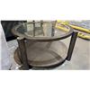 Image 2 : 2-TIER ROUND IN-LAID GLASS TOP WOOD COFFEE TABLE 33.5" (SOME COSMETIC DAMAGE)
