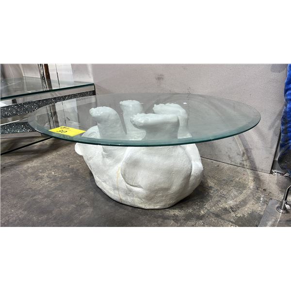 MODERN POLAR BEAR GLASS TOP TABLE 35.5"