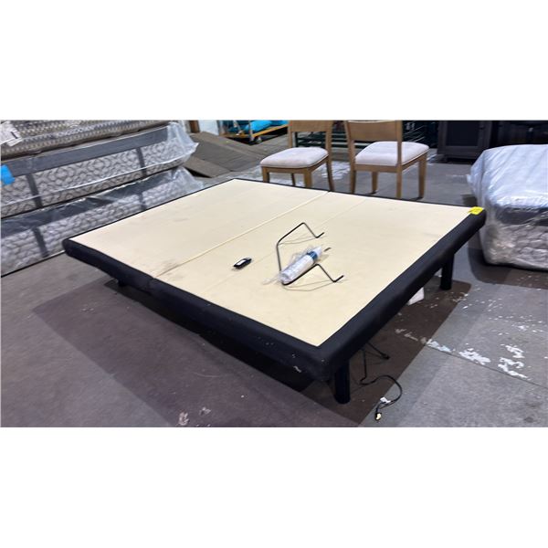 ELECTRIC ADJUSTABLE BED FRAME WITH REMOTE (1 LEG MISSING, UNKNOWN WORKING CONDITION)