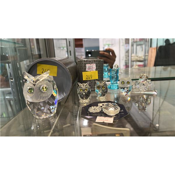 COLLECTION OF CRYSTAL & PRESSED GLASS OWLS: SOME SWAROVSKI