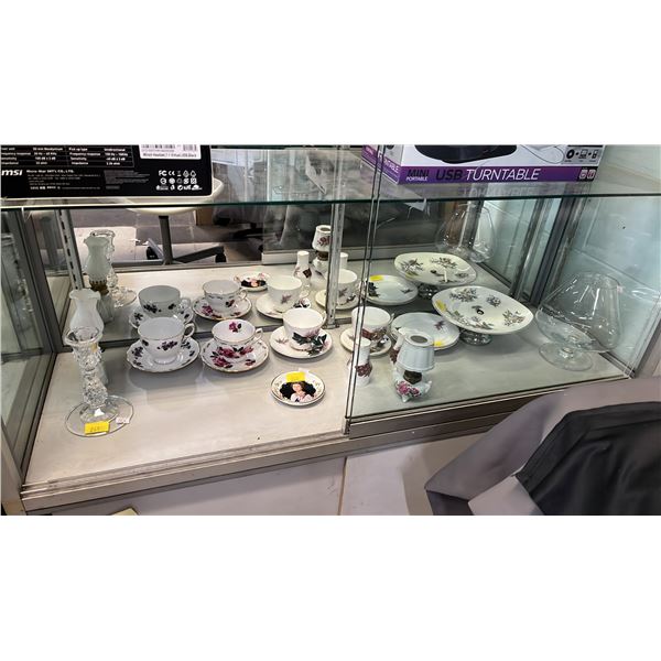 SHELF OF ASSORTED CHINA & GLASSWARE: ROYAL GRAFTON, COLCLOUGH & MORE