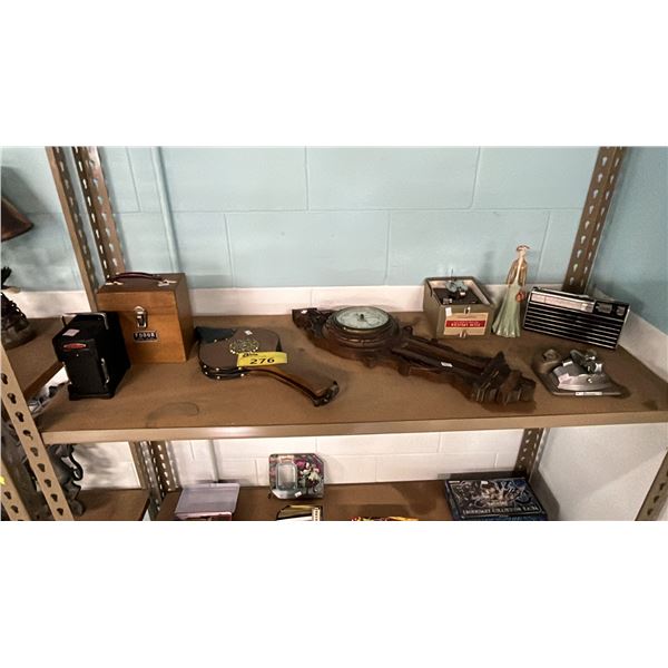 SHELF OF VTG. ITEMS: FODOR A-100 SLIDE PROJECTOR, BELLOWS, 8 & 16MM FILM SPLICER & MORE