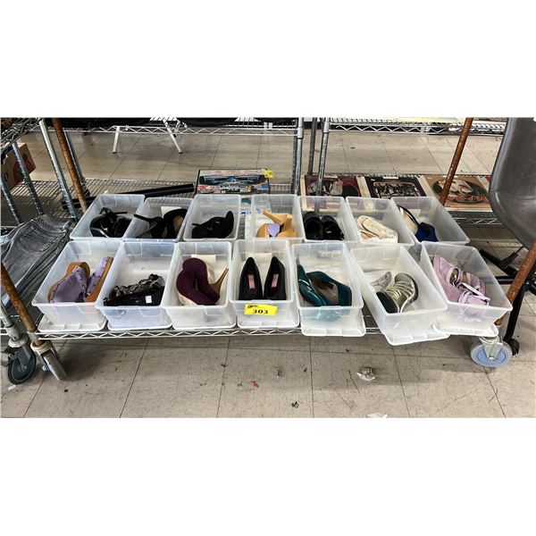 SHELF OF ASSORTED LADIES FOOTWEAR: ASSORTED SIZES, STYLES & COLOURS