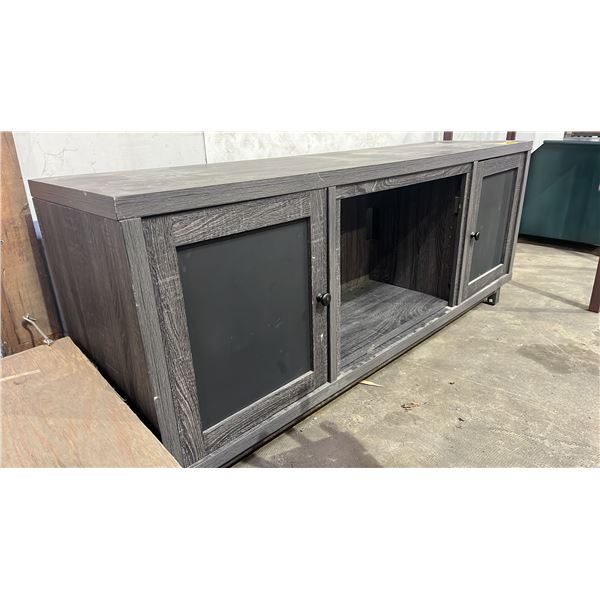 WOOD 2-DOOR ENTERTAINMENT CABINET 65" X 16" X 26"(SOME COSMETIC DAMAGE)