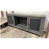 Image 3 : WOOD 2-DOOR ENTERTAINMENT CABINET 65" X 16" X 26"(SOME COSMETIC DAMAGE)