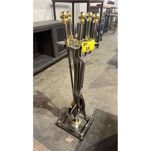STAINLESS STEEL & BRASS FIREPLACE TOOL SET