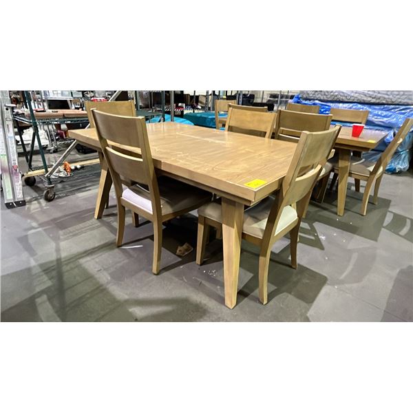 WOOD DINING TABLE WITH SELF STORAGE LEAF & 6 CHAIRS (SOME COSMETIC DAMAGE)