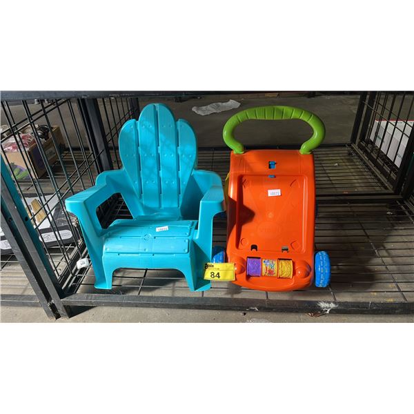 VTECH SIT-TO-STAND LEARNING WALKER AND A KIDS CHAIR