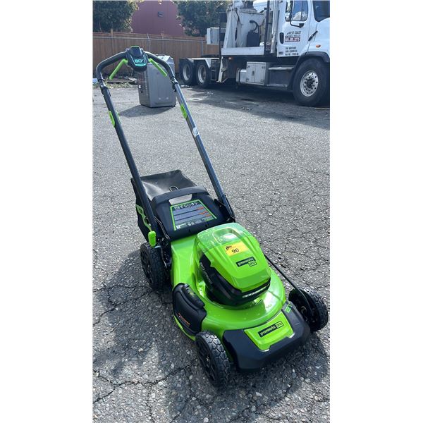 GREENWORKS PRO 80V 21-INCH CORDLESS ELECTRIC LAWN MOWER WITH BATTERIES ( UNKNOWN WORKING CONDITION)