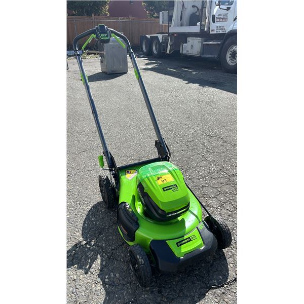 GREENWORKS PRO 80V 21-INCH CORDLESS ELECTRIC LAWN MOWER WITH BATTERIES ( WORKING CONDITION UNKNOWN)