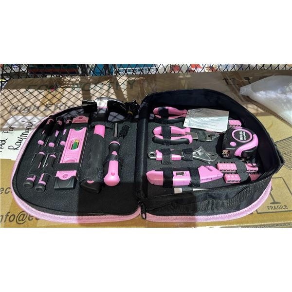 *NEW* AMAZON BASICS 104 PCS PINK TOOL SET WITH EASY CARRYING ROUND POUCH