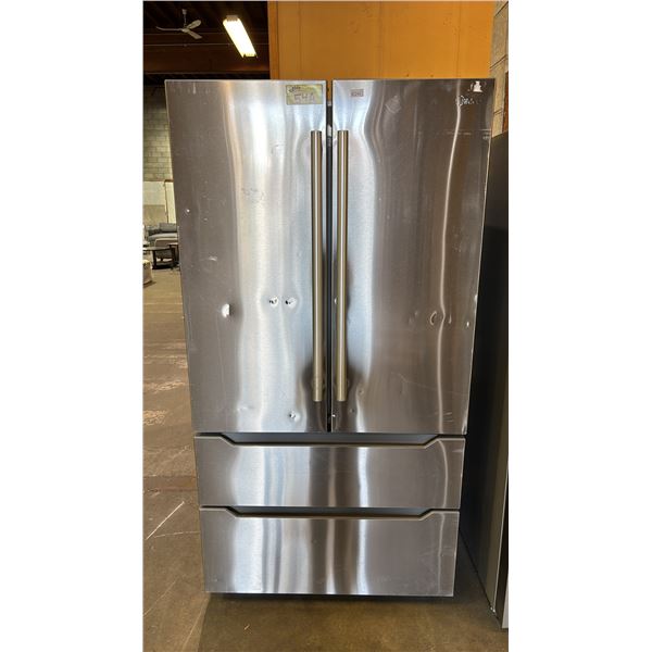 MIDEA STAINLESS STEEL FRENCH DOOR FRIDGE WITH ROLLOUT COOLER, ROLLOUT FREEZER & ICE MAKER 36"W