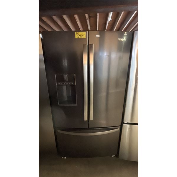 WHIRLPOOL STAINLESS STEEL FRENCH DOOR FRIDGE WITH ROLLOUT FREEZER & WATER/ICE DISPENSER 36"W