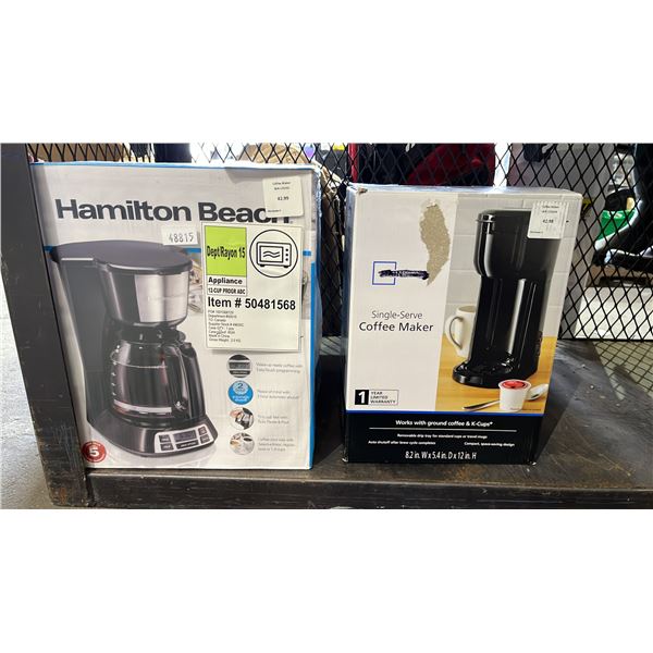 MAINSTAYS SINGLE SERVE COFFEEMAKER & (2) HAMILTON BEACH COFFEEMAKERS