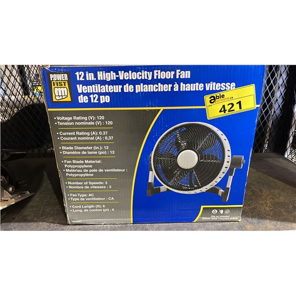 POWER FIST 12" HIGH VELOCITY FLOOR FAN