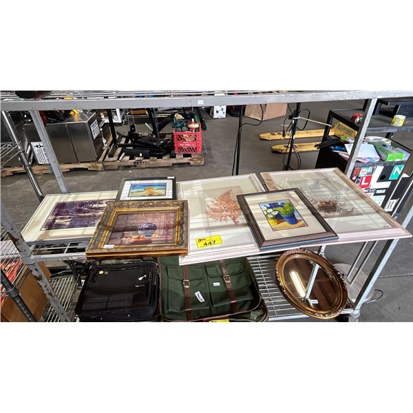 SHELF OF ASSORTED FRAMED ART