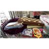 Image 2 : SHELF OF CLAY BOWLS, SMALL TOTE OF CHRISTMAS DECOR, CHESS SET, FEATHER WREATH & MORE