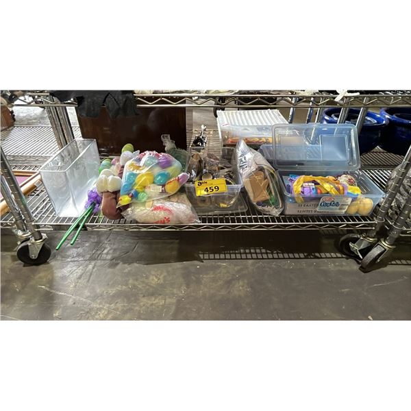 SHELF OF ASSORTED EASTER & NEW YEARS EVE DECORATIONS