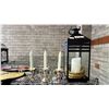 Image 3 : WILSON TENNIS RACKET W/CASE, CANDELABRA & BLACK METAL & GLASS CANDLE LANTERN