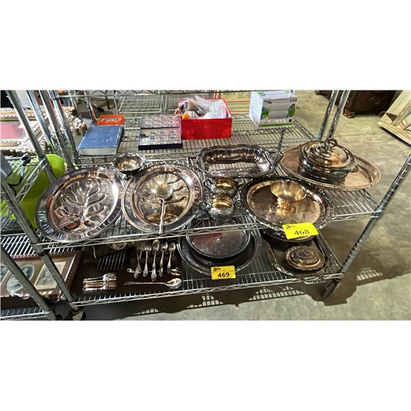 SHELF OF ASSORTED SILVER PLATED ITEMS