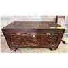 Image 2 : VINTAGE ASIAN CARVED WOOD CHEST: 36.5"L X 17"D X 19"T