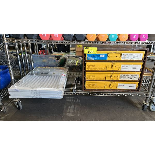 4-DRAWER METAL HARDWARE CABINET & (4) FILTRETE ELECTROSTATIC AIR CLEANING FILTERS