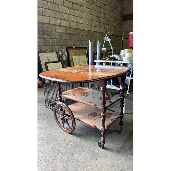 VINTAGE WOOD ROLLING SERVICE CART