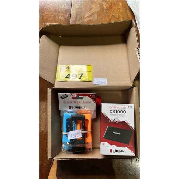 (3) KINGSTON 1TB EXTERNAL SSD HARD DRIVES, (2) PACKS OF 3 KINGSTON XS SSD RUBBER SLEEVES & FLASHLIGH
