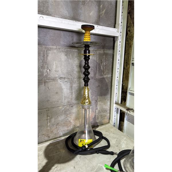 MODERN HOOKAH WITH BROWN & GOLDEN ACCENT METAL STEM AND CLEAR GLASS BASE