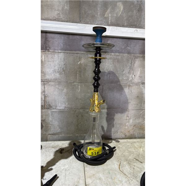 MODERN HOOKAH WITH BROWN & GOLDEN ACCENT METAL STEM AND CLEAR GLASS BASE