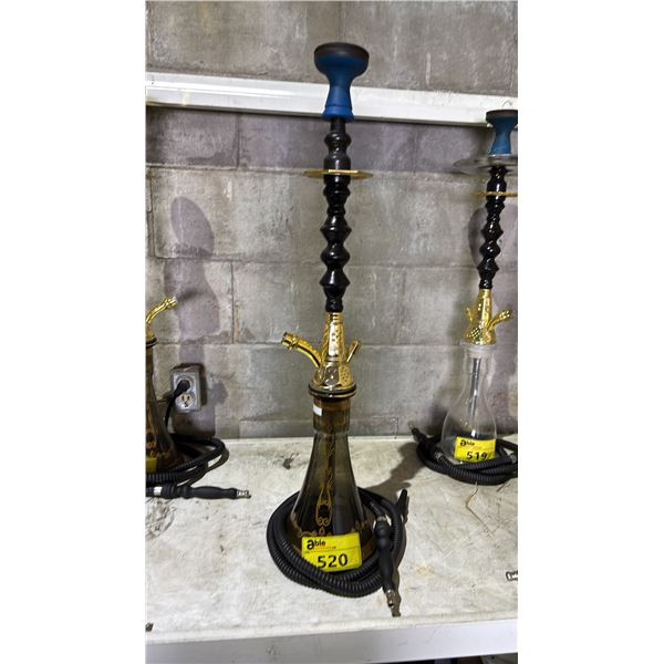 MODERN HOOKAH WITH BROWN & GOLDEN ACCENT METAL STEM AND CLEAR GLASS BASE